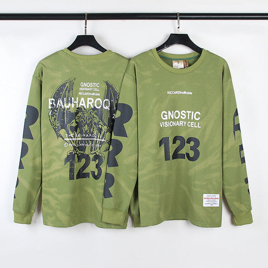 RRR123 Sweatshirt Bat Print Crew Neck Sweater